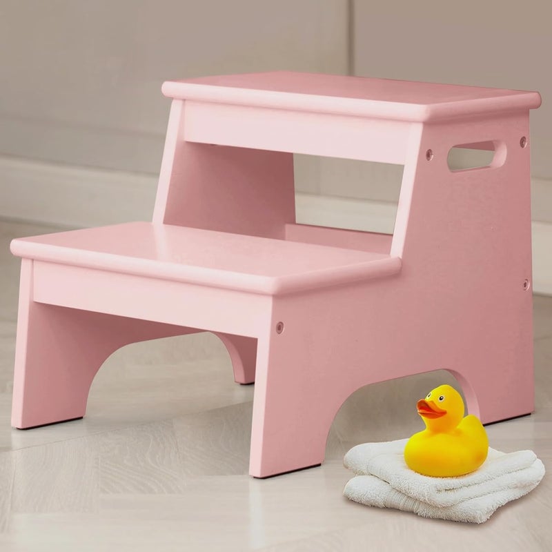 Forbena Pink Girls Toddler Step Stool for Bathroom Sink, Princess Toddler Two Step Stool for Toilet Potty Training, Baby Child Kids Stepping Stool with Handles for Bedroom Classroom Kitchen (Pink) - Image 1
